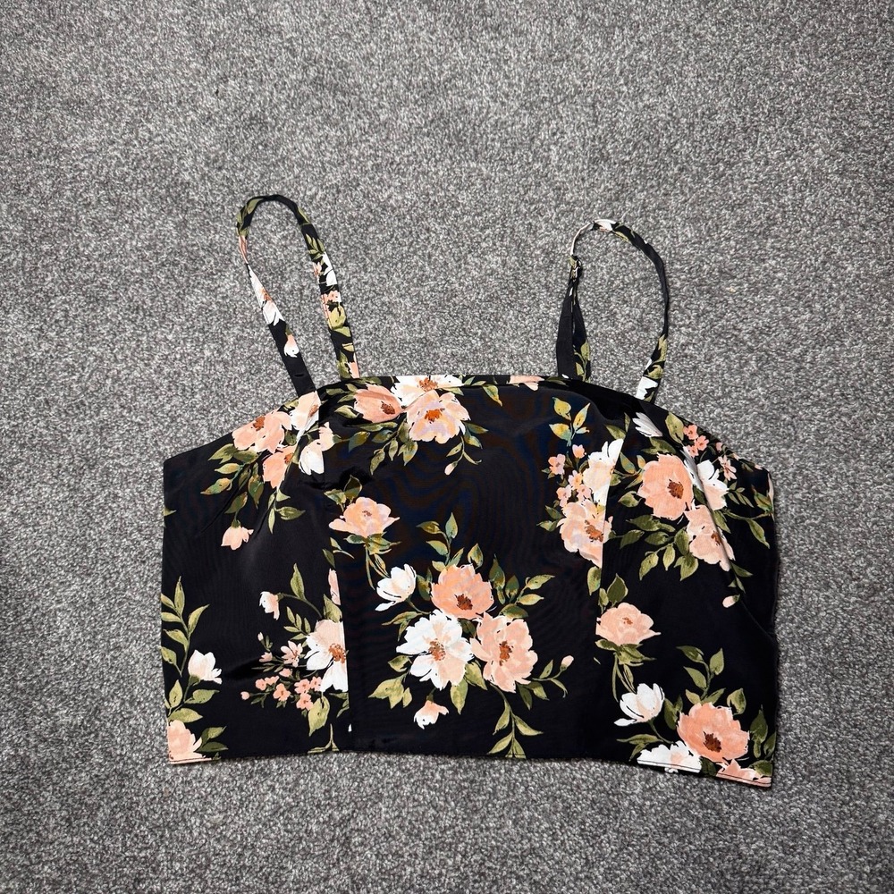 Old Navy The Occasion Black & Floral Print Cropped Tank Top - Size Small Tall